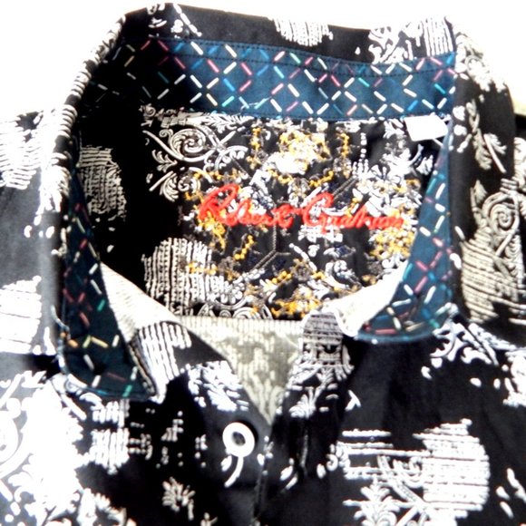 Robert Graham GAMBLE Men’s Button Front Long Sleeve Shirt Black Abstract LRG NWT - Picture 5 of 9